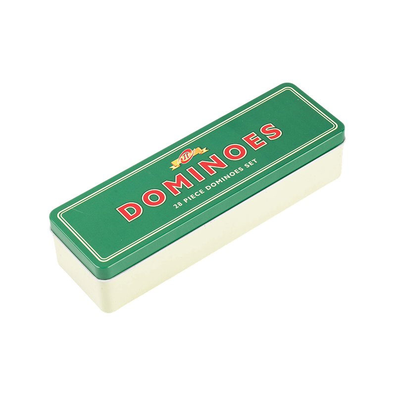 Classic Double Six Domino com caixa de ferro verde e branco